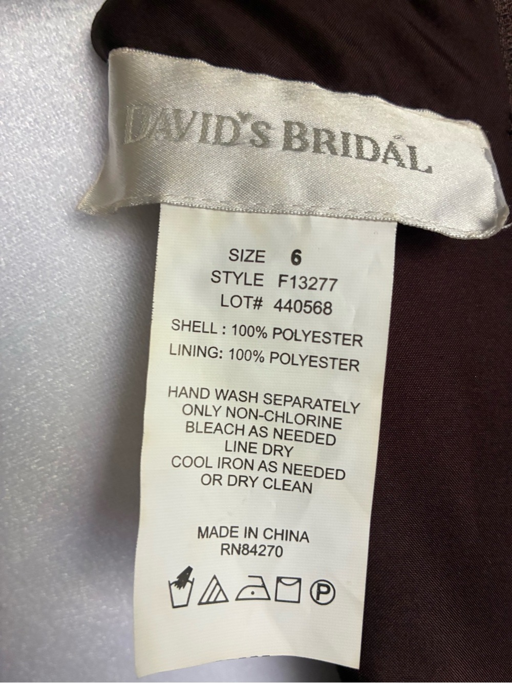 David’s Bridal Chocolate Brown Satin High Neck Rushed Waist Cocktail Dress sz 6 - Picture 5 of 5